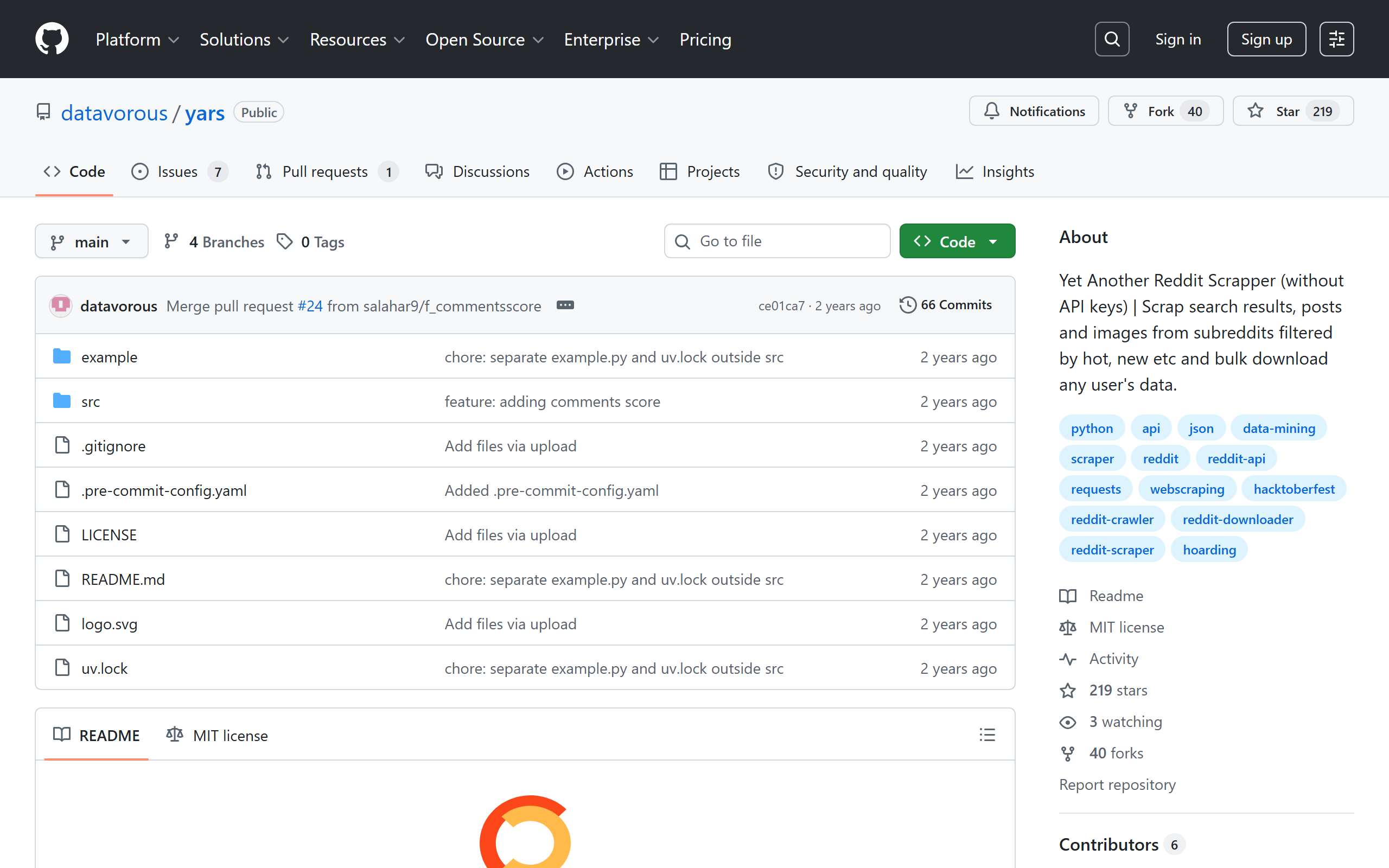 YARS open-source Reddit scraper on GitHub